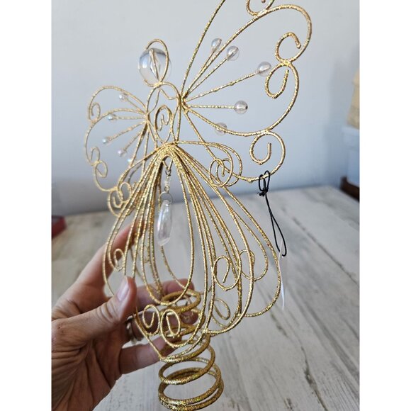 Pier 1 glitter Angel tree topper mini beaded gold never used Crystal - Picture 3 of 9